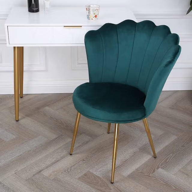 Home Garden Direct Daisy Velvet Accent Chair in Green with Metal Frame and Armrests