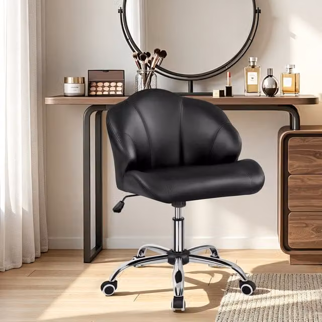 Yaheetech Modern Black Faux Leather Swivel Vanity Chair