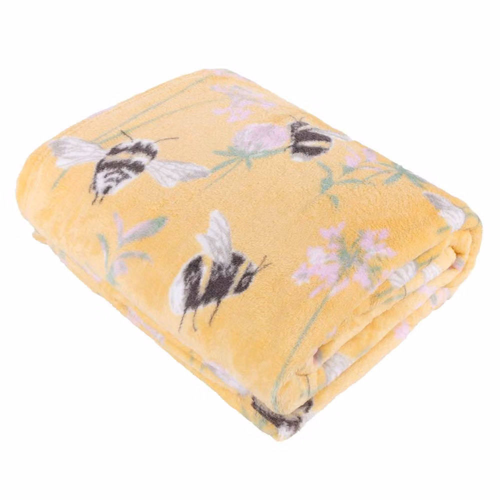 Riva Home Furn Country Bee Floral Print Soft Fleece Throw in Yellow, W/D/H: 130 x 150 cm – 2