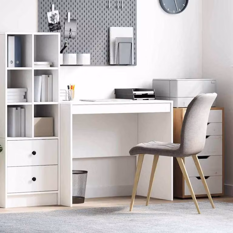 Berkfield Home White Computer Desk in Engineered Wood, W/D/H: 90 x 50 x 76 cm