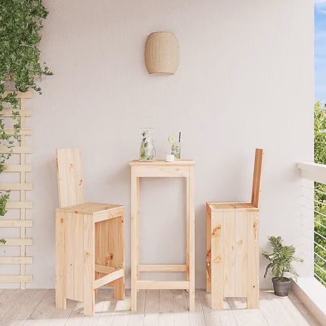 Berkfield Home Set of 2 Rustic Brown Solid Pine Wood Bar Stools, W/D/H: 40 x 42 x 120 cm