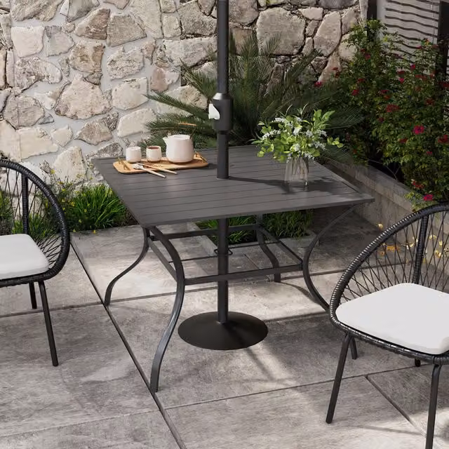 Outsunny Modern Slatted Metal Plate Tabletop Garden Table in Anthracite Grey