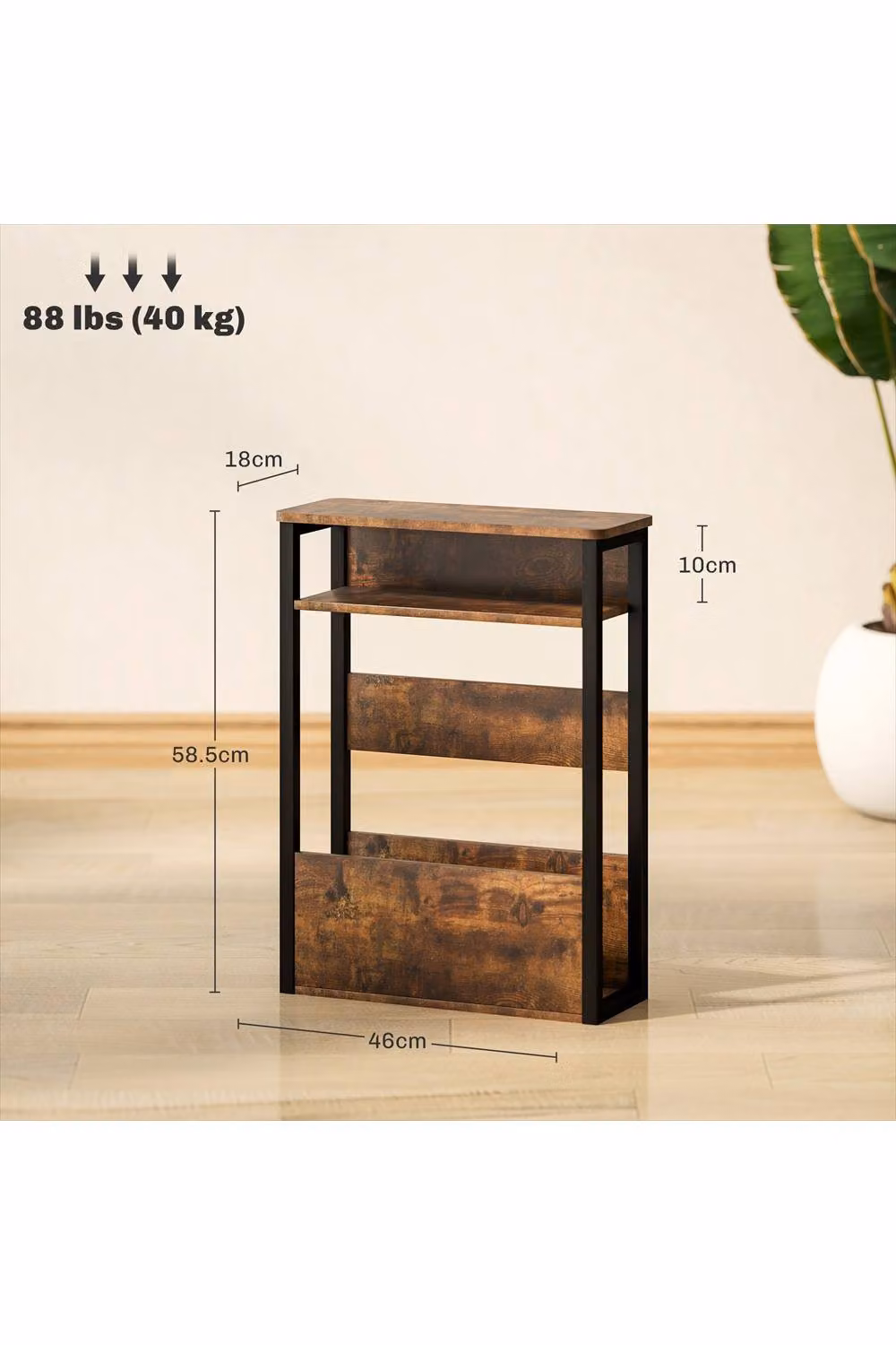ERGOVEXA Industrial-Style Side Table in Brown and Black, W/D/H: 40.0 x 58.5 x 46.0 cm – 2