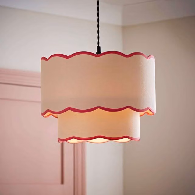 ValueLights Sloane 2 Tier Scallop Edge Ceiling Lamp Shade in Pink, Green or Grey, Diameter: 35 cm