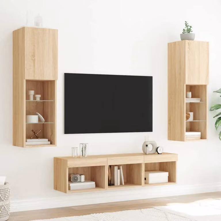 Berkfield Home 5 Piece Modern TV Wall Unit with Integrated LED Lighting in Sonoma Oak Brown