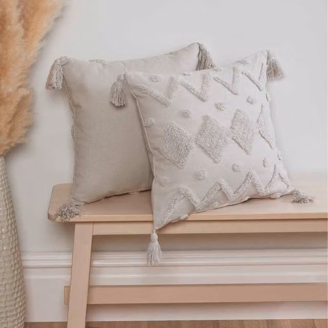 Rapport Home Juniper Tufted Square Cushion Cover, Silver, W/D/H: 43 x 43 x 1 cm