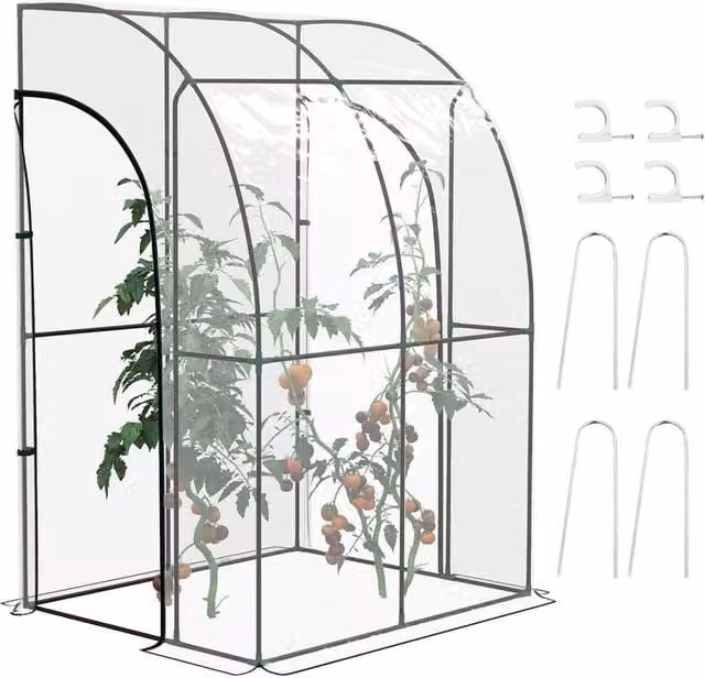 SPETLEK Green Walk-in Lean-to Wall Tunnel Greenhouse with Doors, W/D/H: 143 x 118 x 212 cm