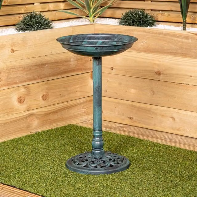 Samuel Alexander Bronze Effect Garden Twin Bird Bath with Bird Sculptures in Green
