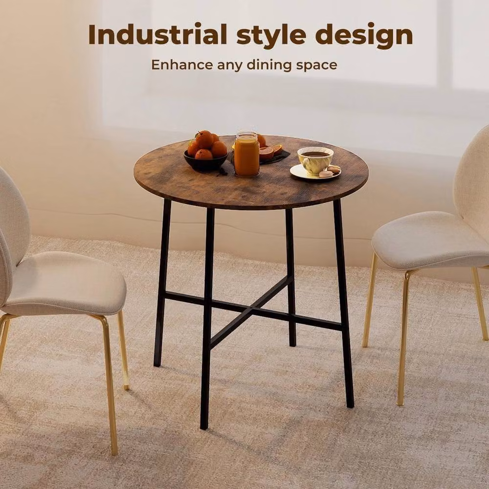 KORVIXA Round Industrial Dining Table for 4 People with Wood Top and Metal Base, Brown, Diameter: 80 cm – 3