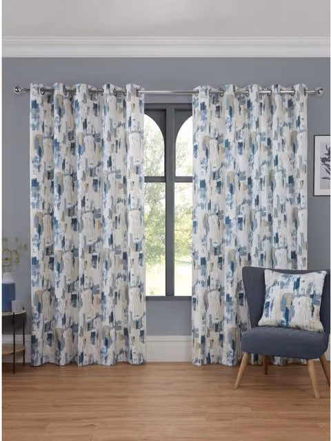 Sundour Bamford Abstract Eyelet Curtains, Blue, W: 117 cm, H: 183 cm (Pair)