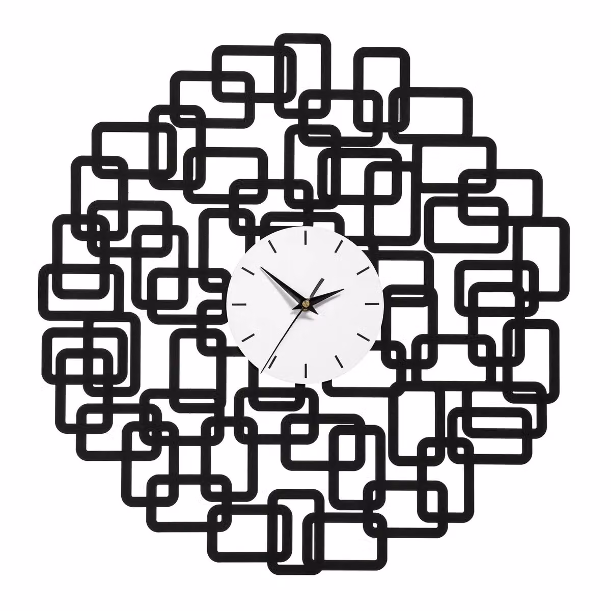 Orsina Modern Geometric Round Analog Metal Wall Clock in Black and White – 3