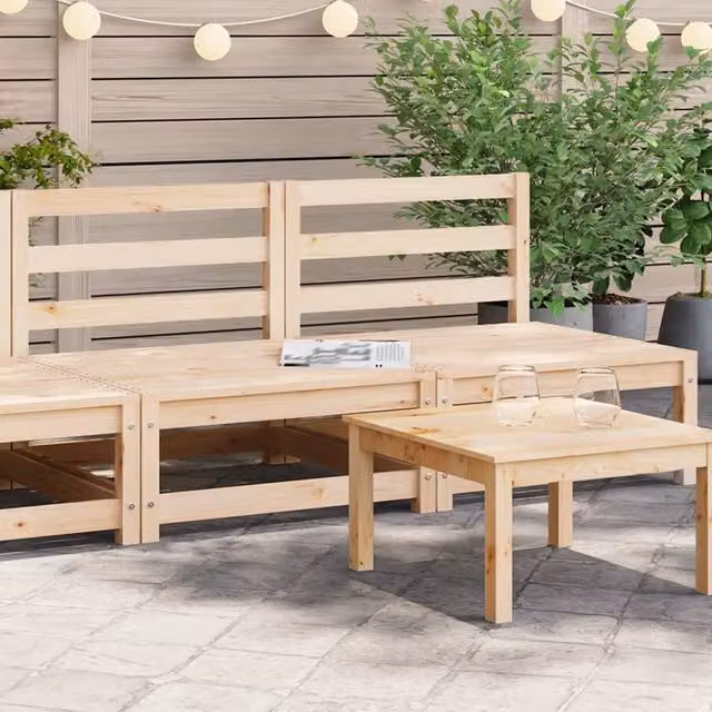 Berkfield Home Rustic Brown Armless Garden Sofas, 2 Piece Set, Solid Pine Wood, W/D/H: 70 x 70 x 67 cm
