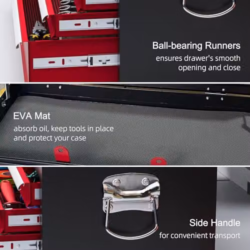HOMCOM 6 Drawer Metal Tool Chest with Lockable Top Case in Red, W/D/H: 60.0 x 26.0 x 34.0 cm – 5