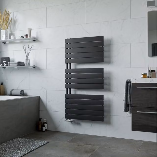 Agadon Panio UP Designer Towel Radiator in Black, H 119.5 cm x W 60 cm