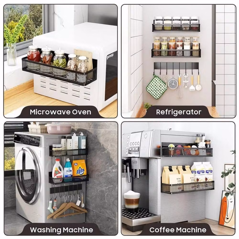 Nordara 3 Pack Magnetic Metal Hanging Storage Rack Organiser for Refrigerator, Black, W: 100 cm, D: 15 cm, H: 15 cm – 6
