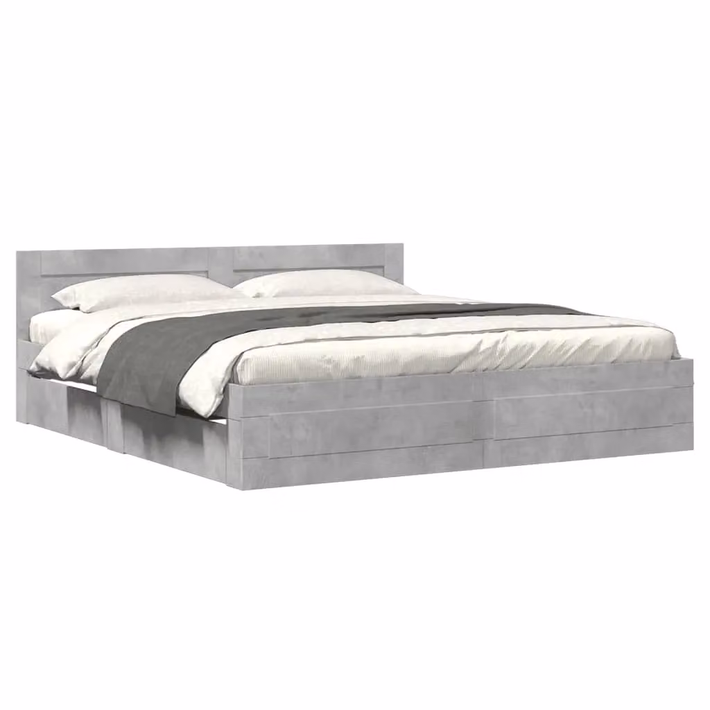 Berkfield Home Bed Frame with Headboard and Drawers in Concrete Grey, W/D/H: 200 x 200 cm – 2