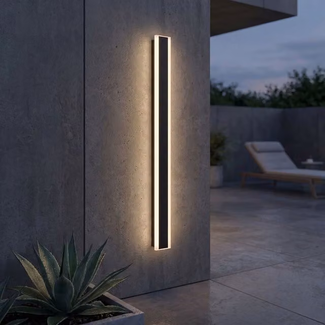 ENER-J Modern Outdoor LED Wall Light, 24W, IP65 Waterproof, CCT Colour Changing and Dimmable with Remote Control, Black, W: 100 cm – 7