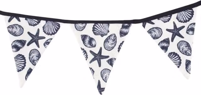 KDMK Seashell Fabric Bunting Nautical Maritime Decor in Blue, White and Grey, Length: 150 cm