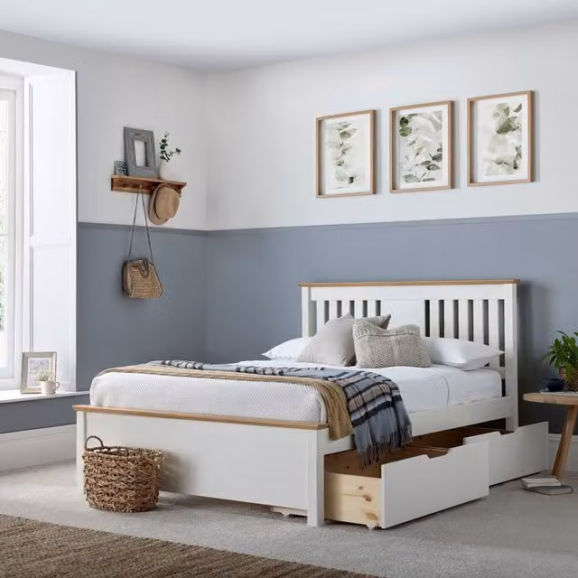 Bedmaster Chester White Solid Wood Storage Bed with Drawers, W/D/H: 140 x 200 cm