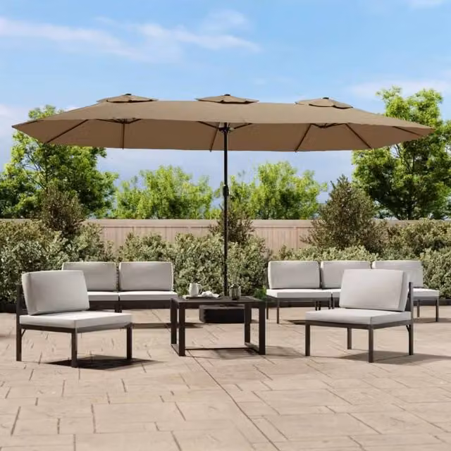 Berkfield Home Double-Head Cantilever Parasol with LEDs, Beige, W: 449 cm, H: 245 cm – 1