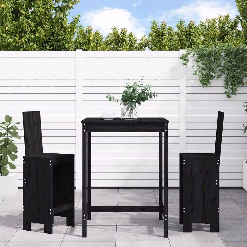 Berkfield Home 3 Piece Rustic Black Solid Wood Pine Garden Bar Set – 2
