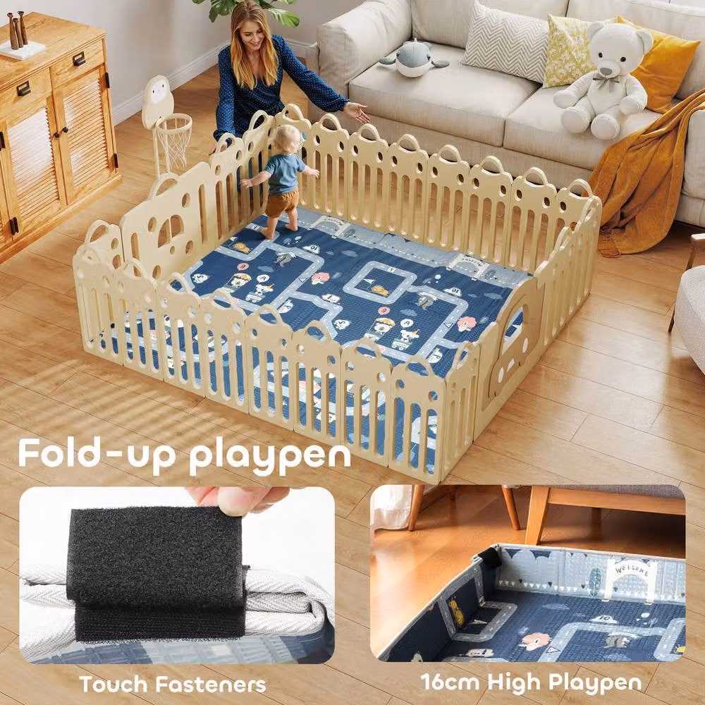 STILVORA Reversible Foldable Baby Play Mat with Playpen Sides, Blue and Multicolour, W: 180 cm, D: 200 cm – 2