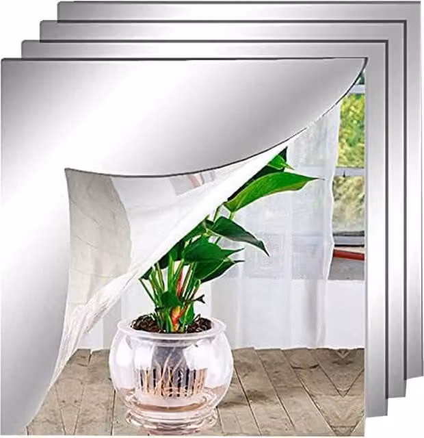 NESTLUNE 4-Piece Set of Self-Adhesive Flexible Plastic Mirror Sheets in Silver – 1