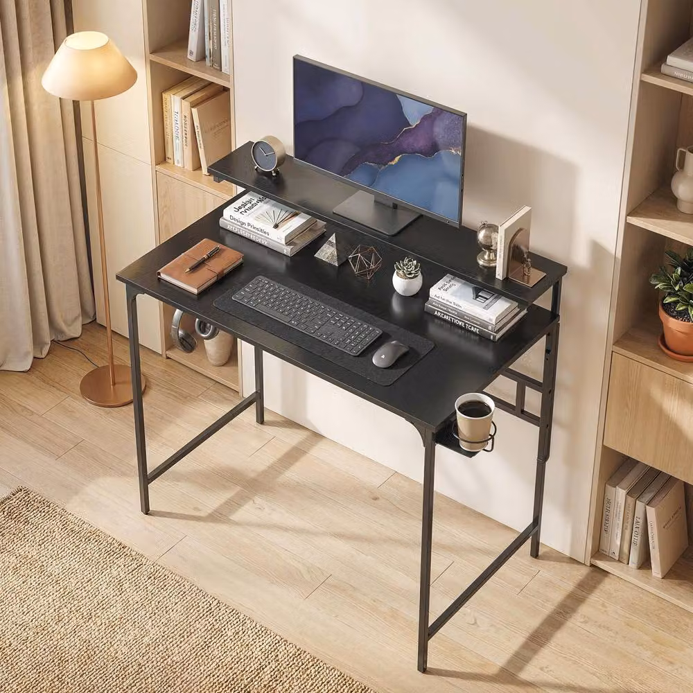 STILVORA Modern Computer Desk with Shelving in Black Finish – 4