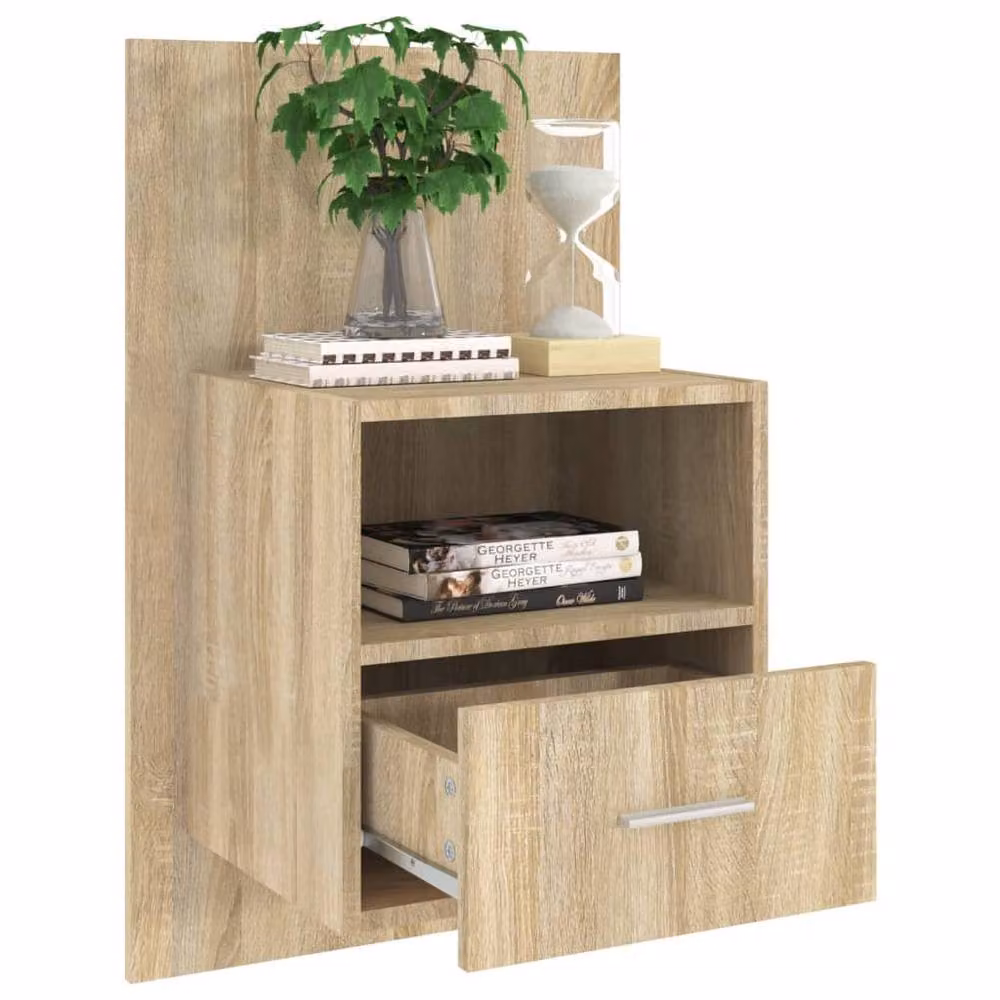 Berkfield Home Set of 2 Wall-mounted Bedside Cabinets in Sonoma Oak, Light Brown – 3