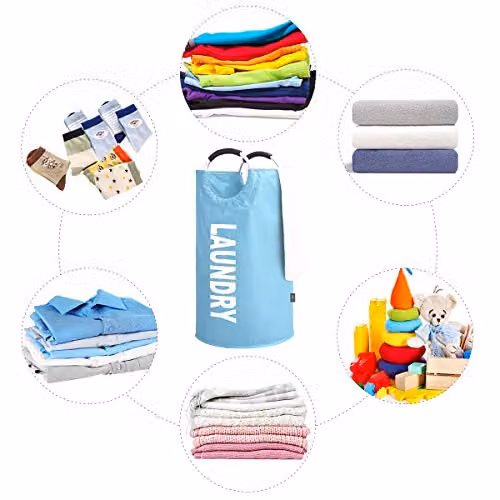 KAV Oxford Fabric Collapsible Laundry Basket with Aluminium and Rubber Handles, 82L, Blue – 3