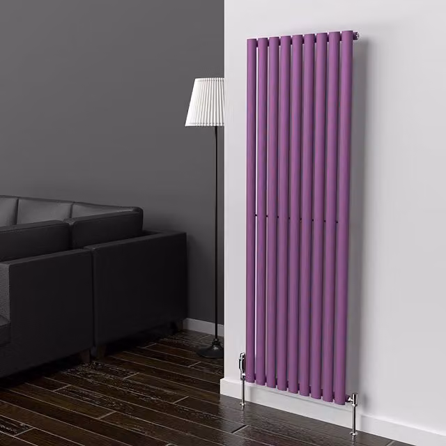 Lux Heat Oval Vertical Steel Radiator in Pretty Plum Purple, H 160 cm x W 54 cm