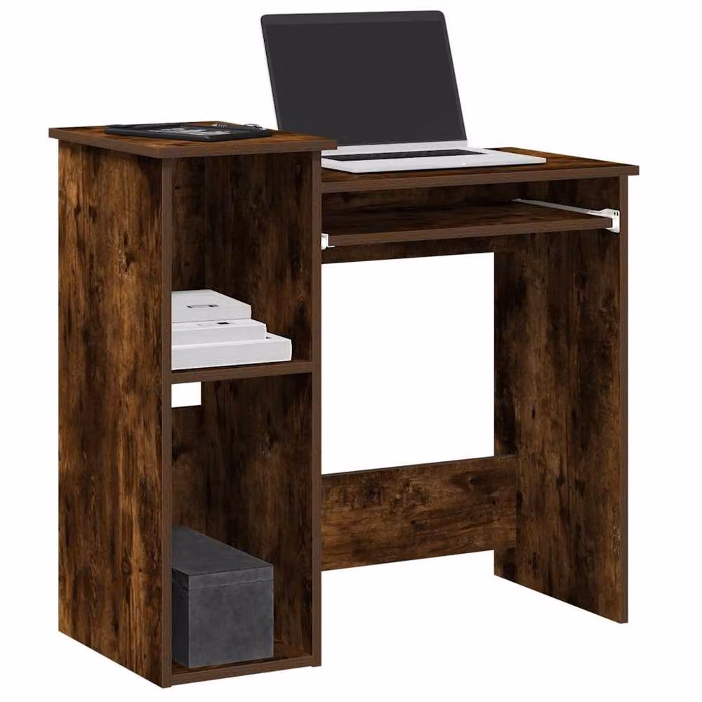 Berkfield Home Computer Desk with Shelves in Smoked Oak Brown, W/D/H: 84 x 40 x 78 cm – 2
