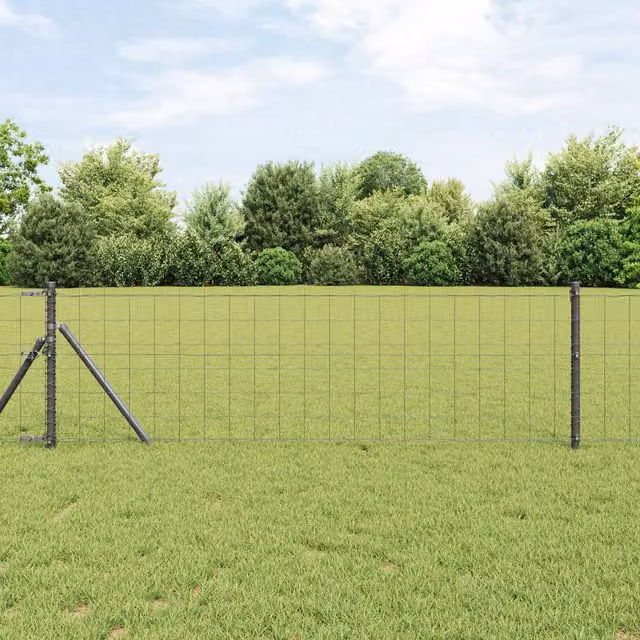 Berkfield Home Euro Fence with 13 Posts, Galvanised Steel, Grey and Silver, 0.8 x 25 m – 1
