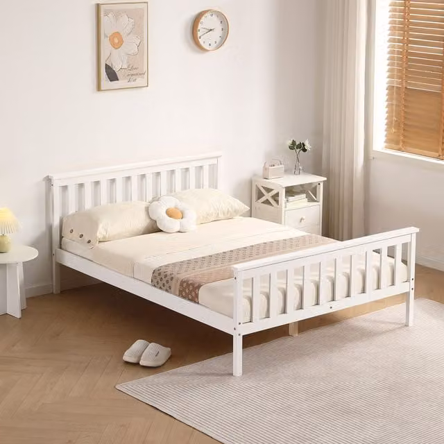 Comfy Living Ltd Modern Solid Pine Wooden Bed Frame in White, 180 x 200 cm – 1