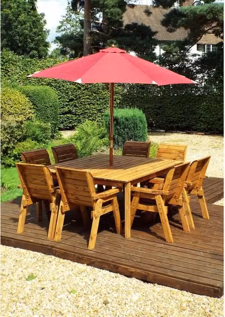 Charles Taylor Eight Seater Square Wood Table Set with Accessories in Rustic Red and Brown