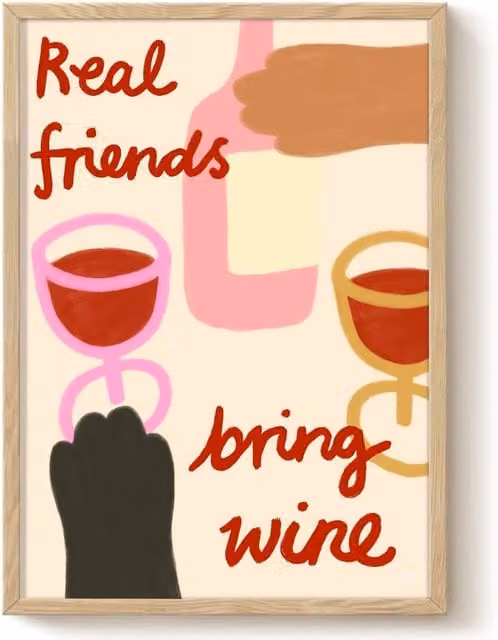 The Paper Tail Friends Bring Wine Multicolour Paper Print, W: 21.0 cm, H: 29.7 cm