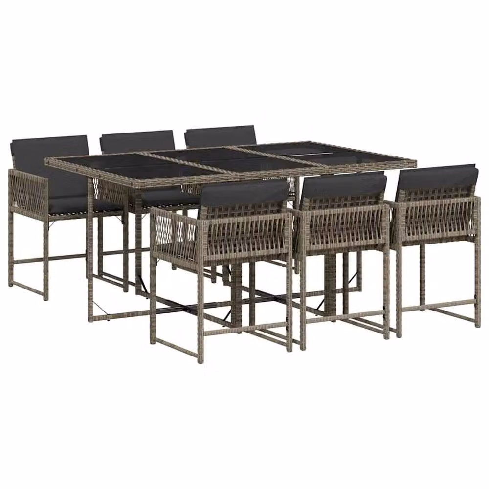 Berkfield Home Grey PE Rattan 6-Seater Foldable Garden Dining Set with Glass Top – 2