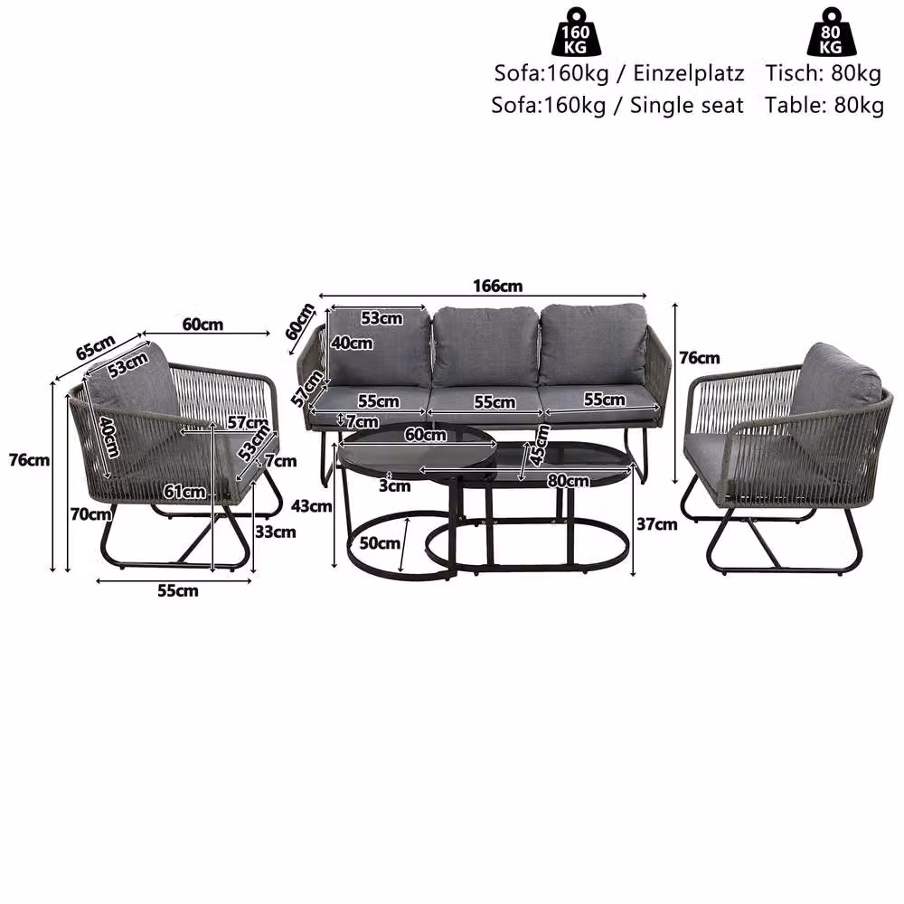 Matteo Outdoor Garden Lounge Set with Grey Metal Frame and Glass Table – 3
