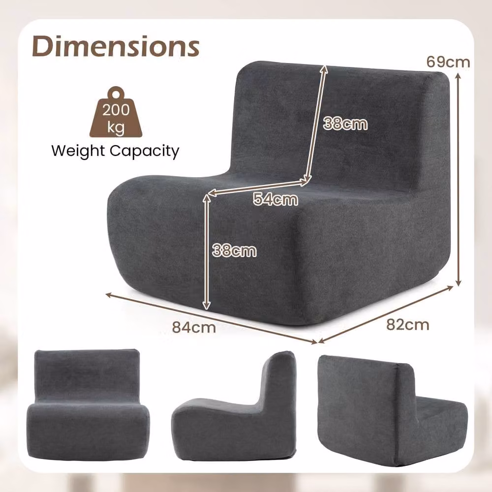 Costway Bean Bag Chair in Dark Grey with Velvet Fabric and Shredded Memory Foam Support – 8