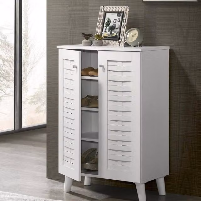 Timber Art Design Modern White 2-Door Shoe Storage Cabinet with Internal Shelves – 1