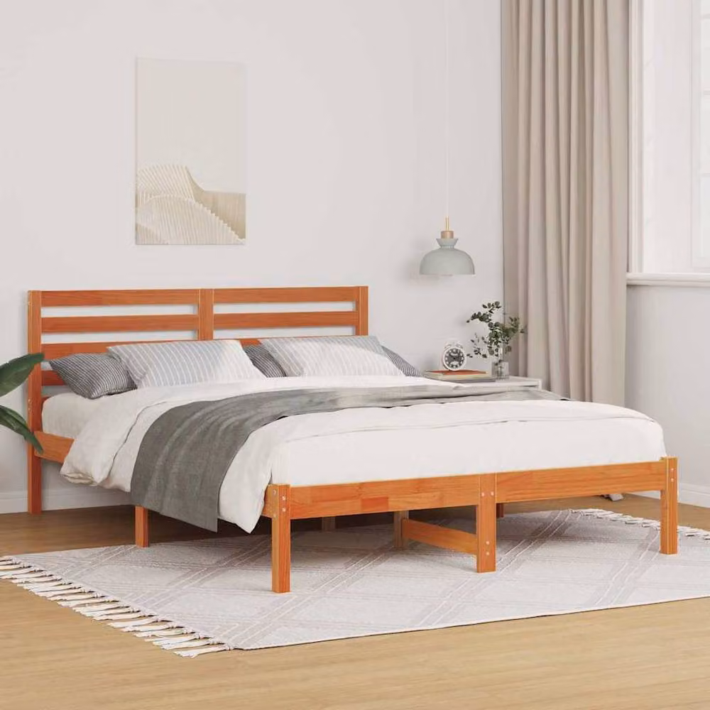 Berkfield Home Elegant Bed with Headboard in Wax Brown, Solid Pine Wood, W/D/H: 140 x 190 cm – 2