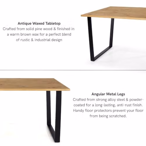 Core Products Texas 5-Piece Industrial Dining Set with Pine Wood Table and Four Black Wax Finish Chairs – 3