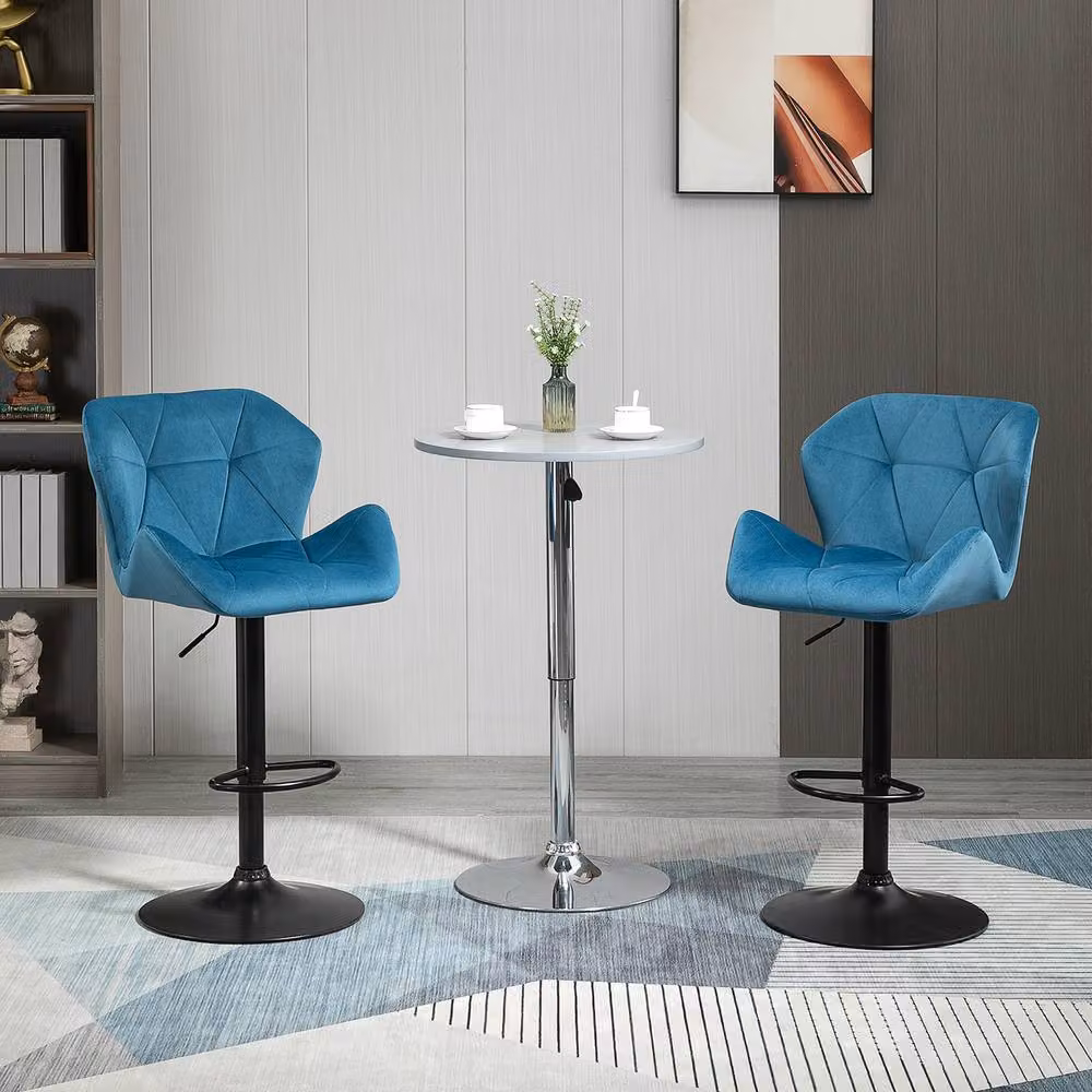 ERGOVEXA Set of 2 Blue Velvet Bar Stools with Metal Frame – 4