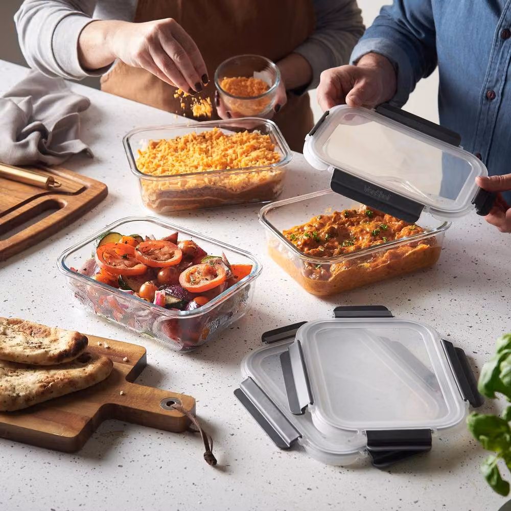 VonShef 3-Piece Glass Meal Prep Lunch Box Set with Airtight Leakproof Snap Lids, 1.5 l per Container, Transparent – 5