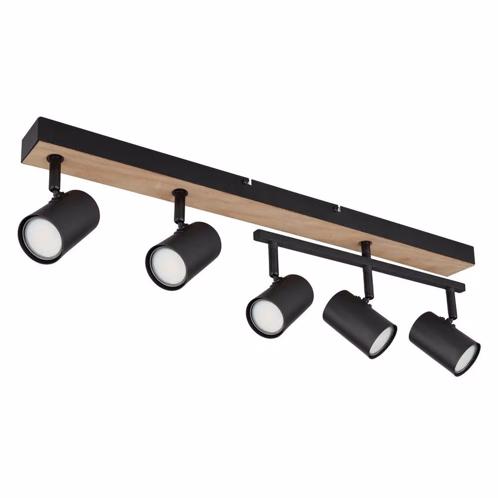 Netlighting Robby Modern Ceiling Spotlight Bar in Matt Black and Wood Effect with 5x GU10 Adjustable Lights – 2