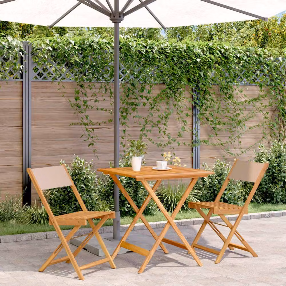 Berkfield Home Beautiful 3 Piece Taupe Bistro Set with Acacia Wood and Polyester Fabric – 1