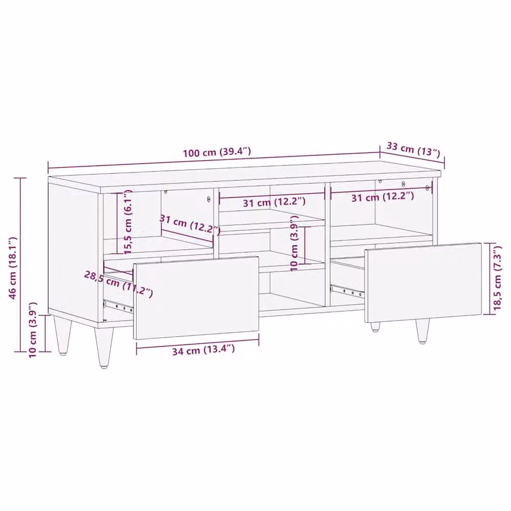 Berkfield Home Black Mango Wood TV Cabinet W/D/H: 100 x 33 x 46 cm – 5