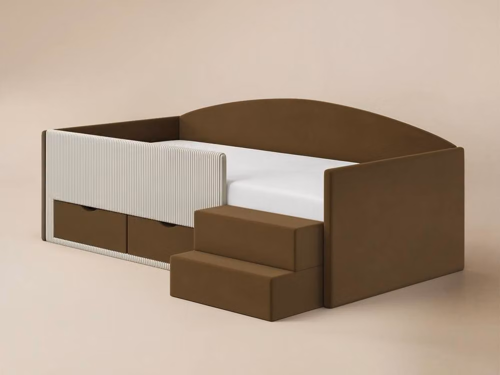 Flair Elisa Velvet Low Sleeper Bed with Storage Drawers in Brown and Beige Cord, Single (W: 90 cm, L: 200 cm) – 3