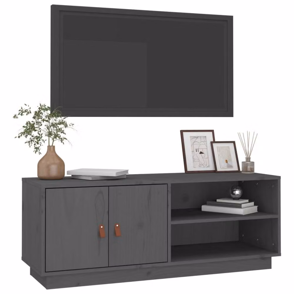 Berkfield Home Grey Solid Wood Pine TV Cabinet W/D/H: 105 x 34 x 40 cm – 3