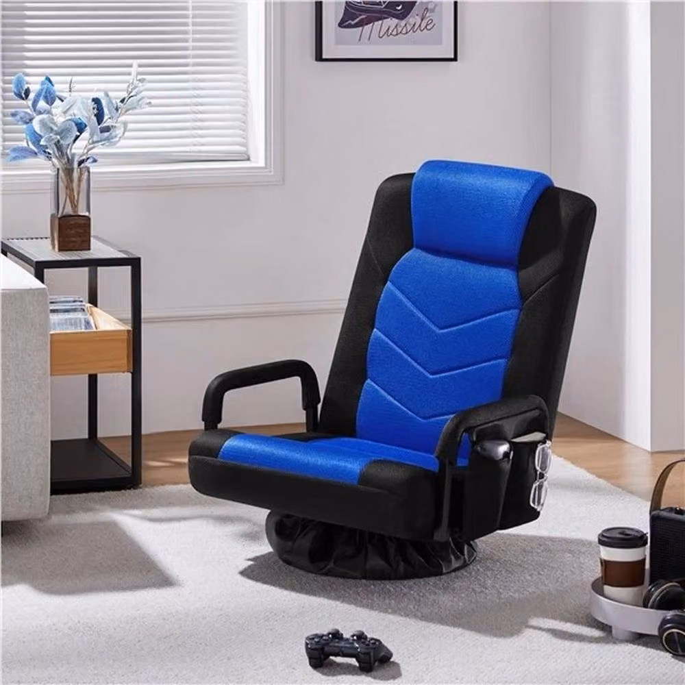KORVIXA Black and Blue Swivel Gaming Chair with Headrest and Armrests, W/D/H: 100 x 100 x 74.5 cm – 3